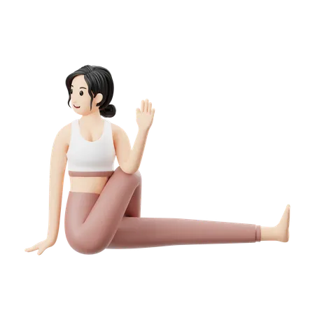 Chica de yoga haciendo torsión sentada  3D Illustration