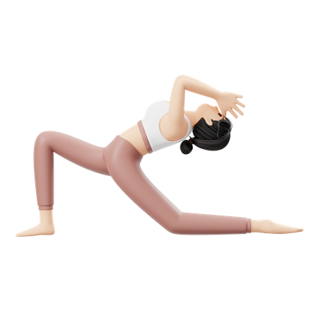 Chica de yoga haciendo la postura Anjaneyasana  3D Illustration