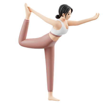 Chica de yoga haciendo la postura de Natarajasana  3D Illustration