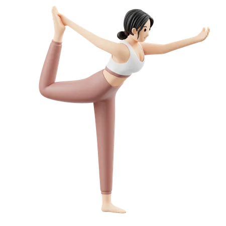 Chica de yoga haciendo la postura de Natarajasana  3D Illustration