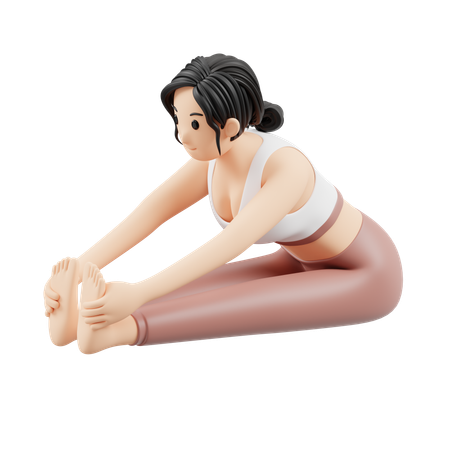 Chica de yoga haciendo Paschimottanasana  3D Illustration