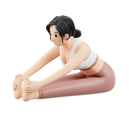 Chica de yoga haciendo Paschimottanasana  3D Illustration