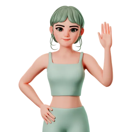 Chica deportiva levanta la mano derecha  3D Illustration