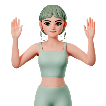 Chica deportiva levanta ambas manos  3D Illustration