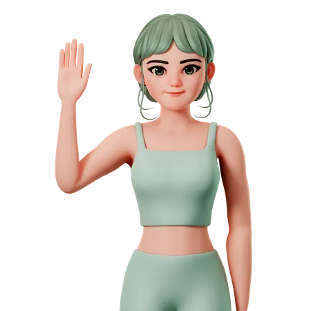 Chica deportiva levanta la mano izquierda  3D Illustration