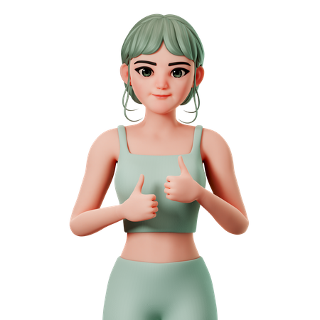 Chica deportiva mostrando gesto de pulgar hacia arriba con ambas manos  3D Illustration