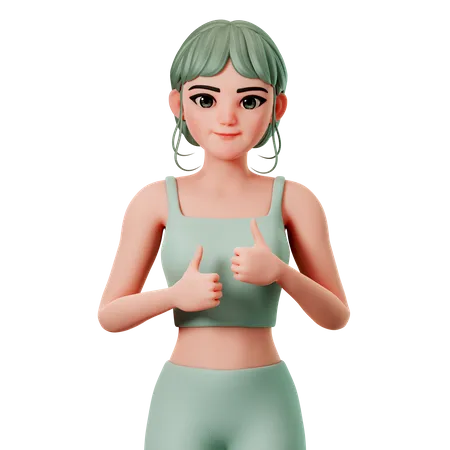 Chica deportiva mostrando gesto de pulgar hacia arriba con ambas manos  3D Illustration