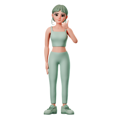 Chica deportiva mostrando gesto de pulgar hacia arriba con la mano derecha  3D Illustration