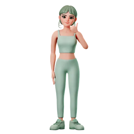 Chica deportiva mostrando gesto de pulgar hacia arriba con la mano derecha  3D Illustration