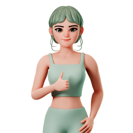 Chica deportiva mostrando el gesto de pulgar hacia arriba con la mano izquierda  3D Illustration