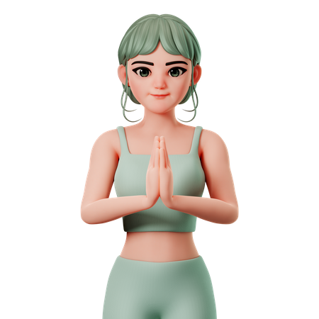 Chica deportiva mostrando Namaste o gesto con la mano doblada  3D Illustration