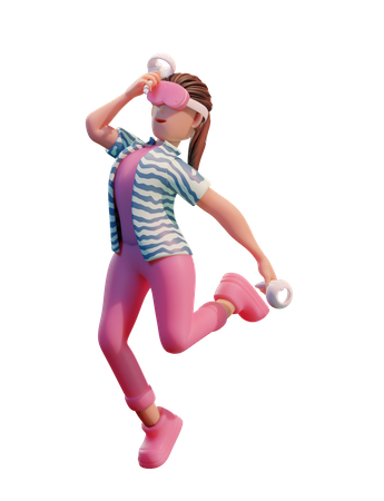 Chica disfrutando de la Realidad Virtual  3D Icon
