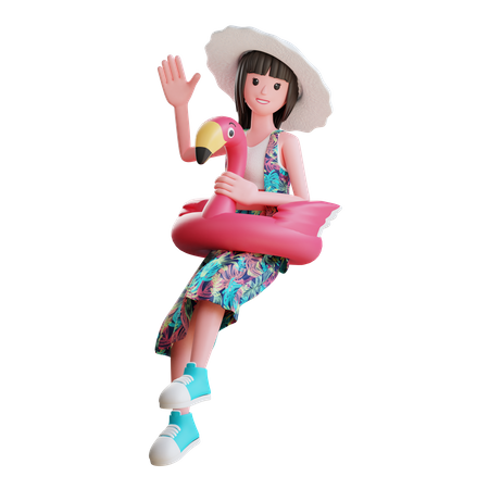 Chica en anillo flotante  3D Icon