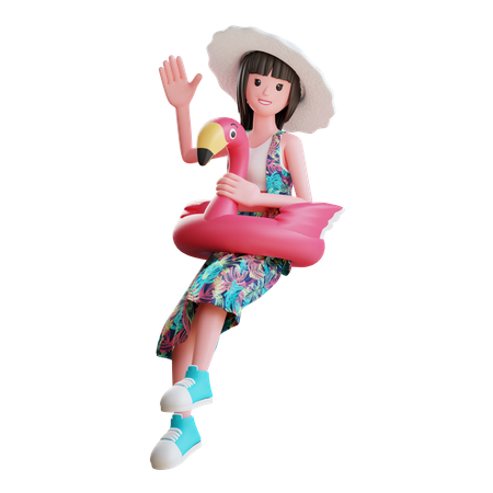Chica en anillo flotante  3D Illustration