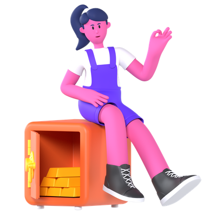 Chica en caja fuerte  3D Icon