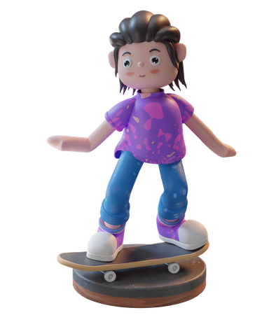 Chica en patineta  3D Icon