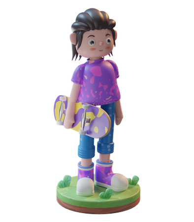 Chica en patineta  3D Icon