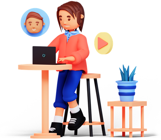 Chica está haciendo videollamada  3D Illustration