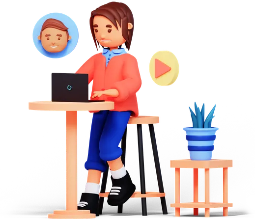 Chica está haciendo videollamada  3D Illustration