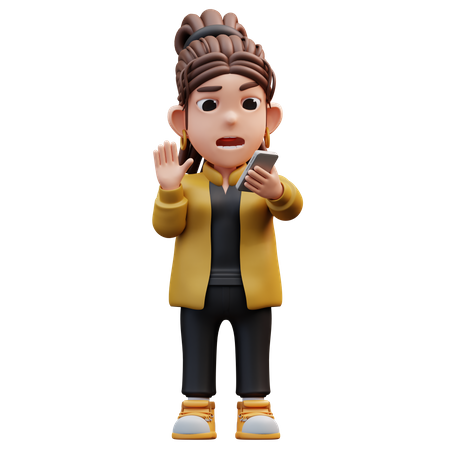 Chica Estilista De Pie Sorprendida Sosteniendo Un Teléfono Celular  3D Icon