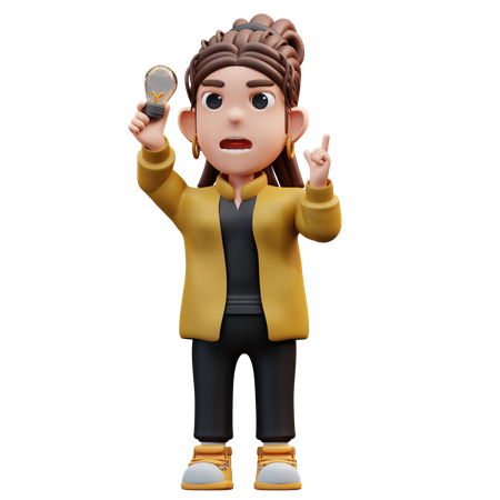 Chica estilista de pie sosteniendo un gesto de lámpara puede ser una idea  3D Icon
