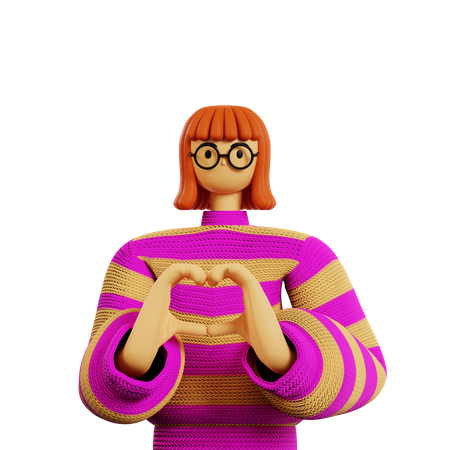 Chica estilista mostrando pose de gesto de amor  3D Illustration