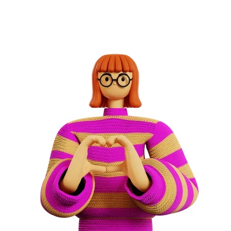 Chica estilista mostrando pose de gesto de amor  3D Illustration