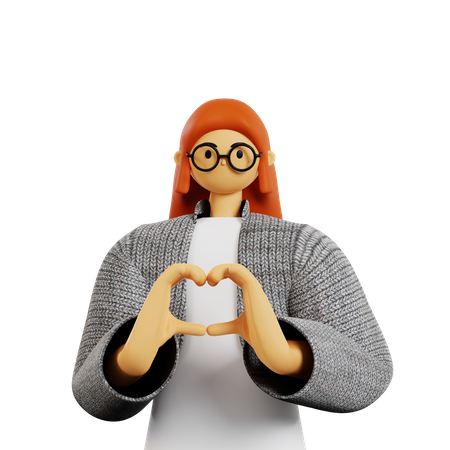 Chica estilista mostrando pose de gesto de amor  3D Illustration