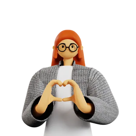 Chica estilista mostrando pose de gesto de amor  3D Illustration