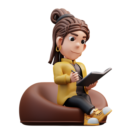 Chica estilista sentada leyendo un libro  3D Icon