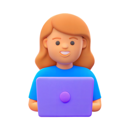 Chica estudiante con ordenador portátil  3D Icon