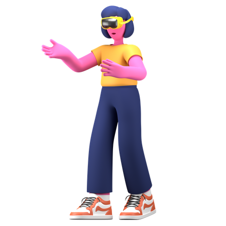 Chica experimentando auriculares vr  3D Icon