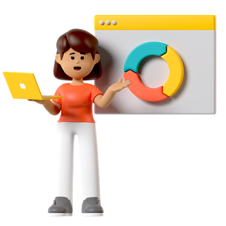 Chica explicando datos de una presentación en línea  3D Icon