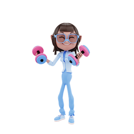 Chica fitness con pesas  3D Illustration