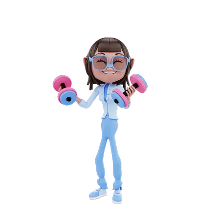 Chica fitness con pesas  3D Illustration