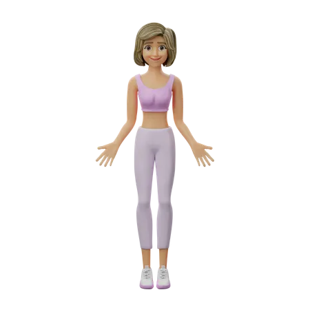 Chica Fitness Haciendo Pose De Montaña  3D Illustration