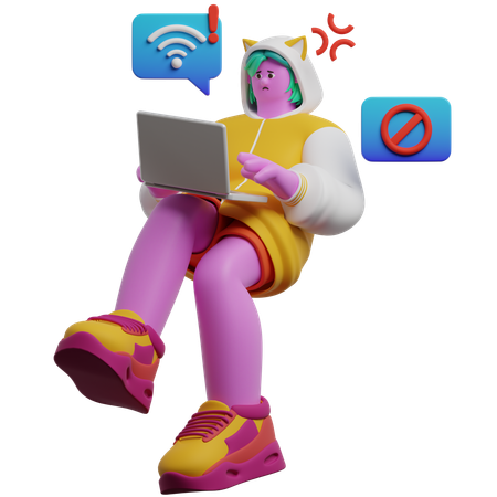 Chica frustrada por error de red.  3D Icon