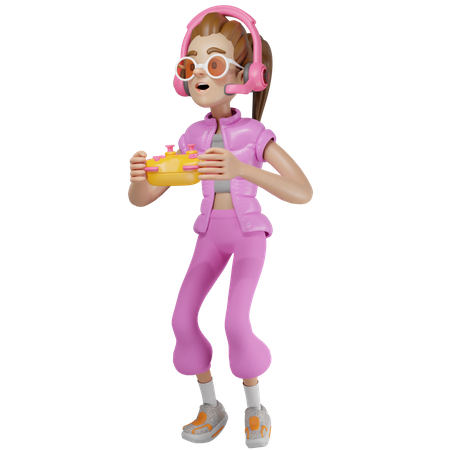 Chica gamer concentrada  3D Illustration