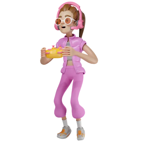 Chica gamer concentrada  3D Illustration