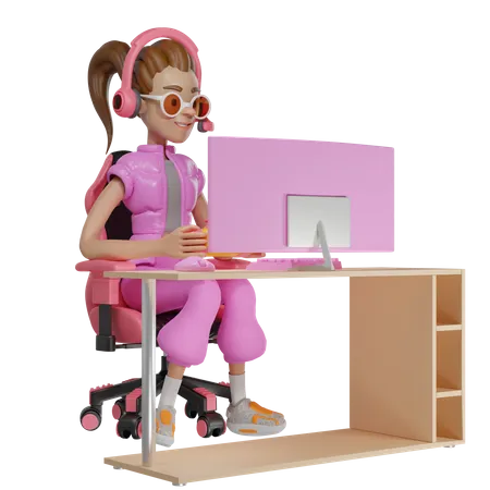 Chica gamer jugando  3D Illustration