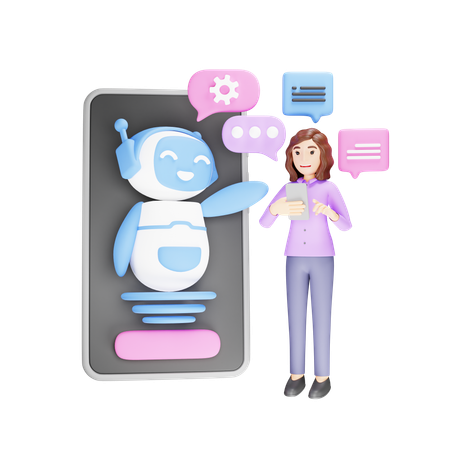 Chica hablando con un Ai Chatbot  3D Illustration