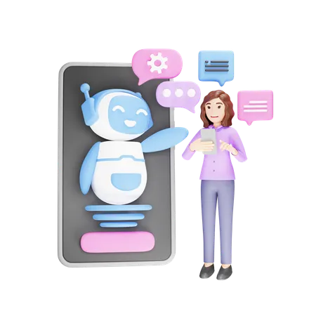 Chica hablando con un Ai Chatbot  3D Illustration