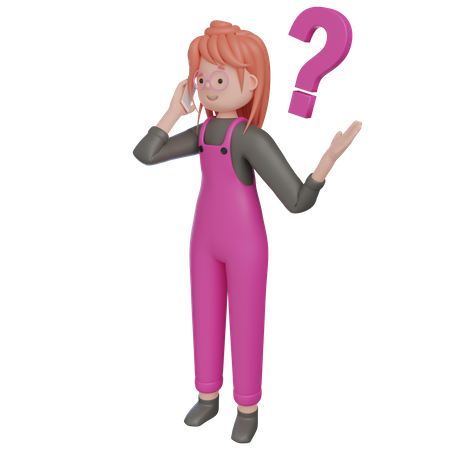 Chica hablando por teléfono con dudas  3D Icon