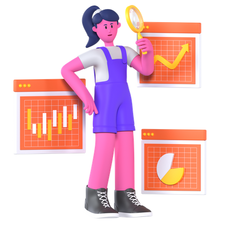 Chica haciendo análisis de datos  3D Icon