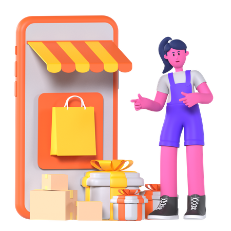 Chica haciendo comercio electrónico  3D Icon