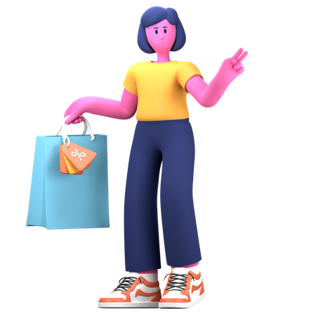 Chica haciendo compras  3D Illustration