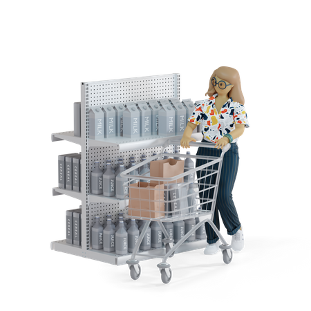Chica haciendo compras en la tienda  3D Illustration