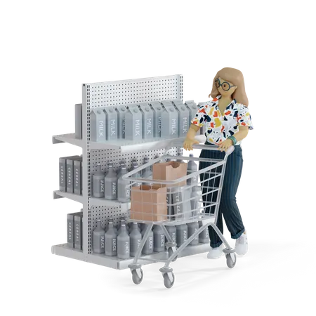Chica haciendo compras en la tienda  3D Illustration