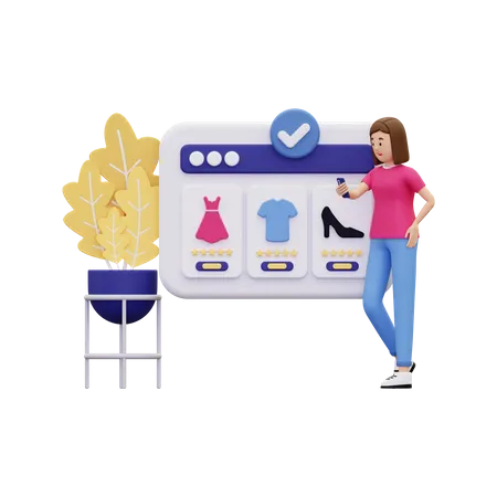 Chica haciendo compras en línea  3D Illustration