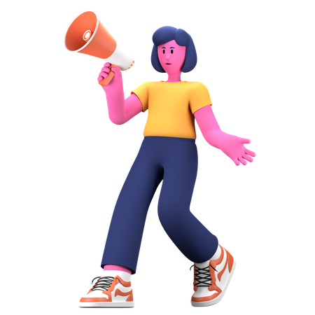 Chica haciendo marketing con megáfono  3D Icon